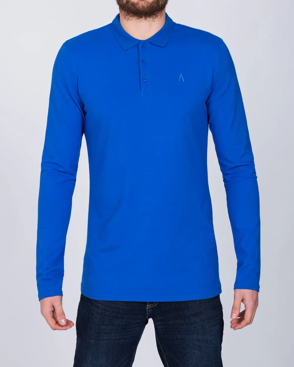 2t Slim Fit Long Sleeve Polo Shirt (mid blue)