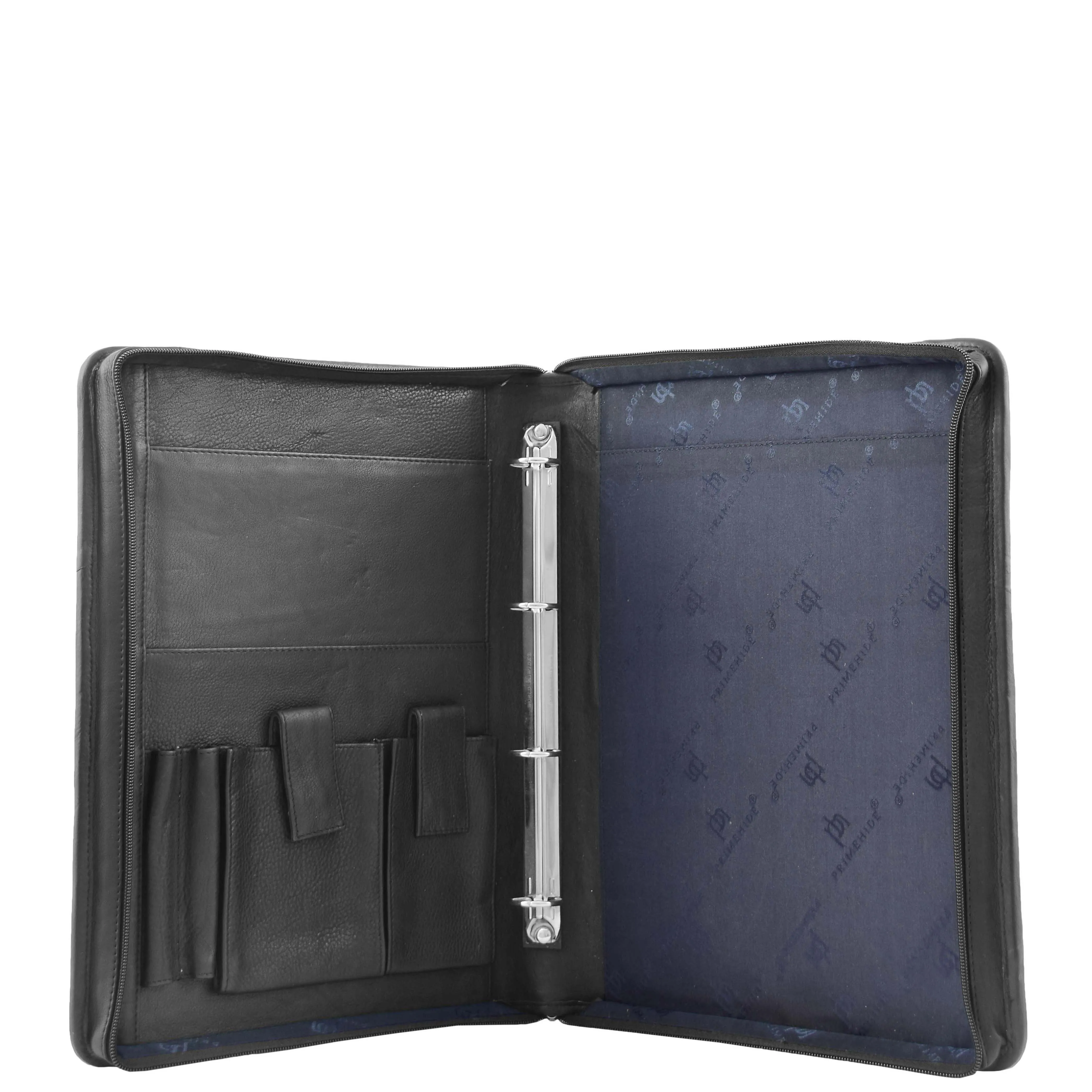 Black Leather A4 Ring Binder File Folio Office Bag Zip Organiser Braga