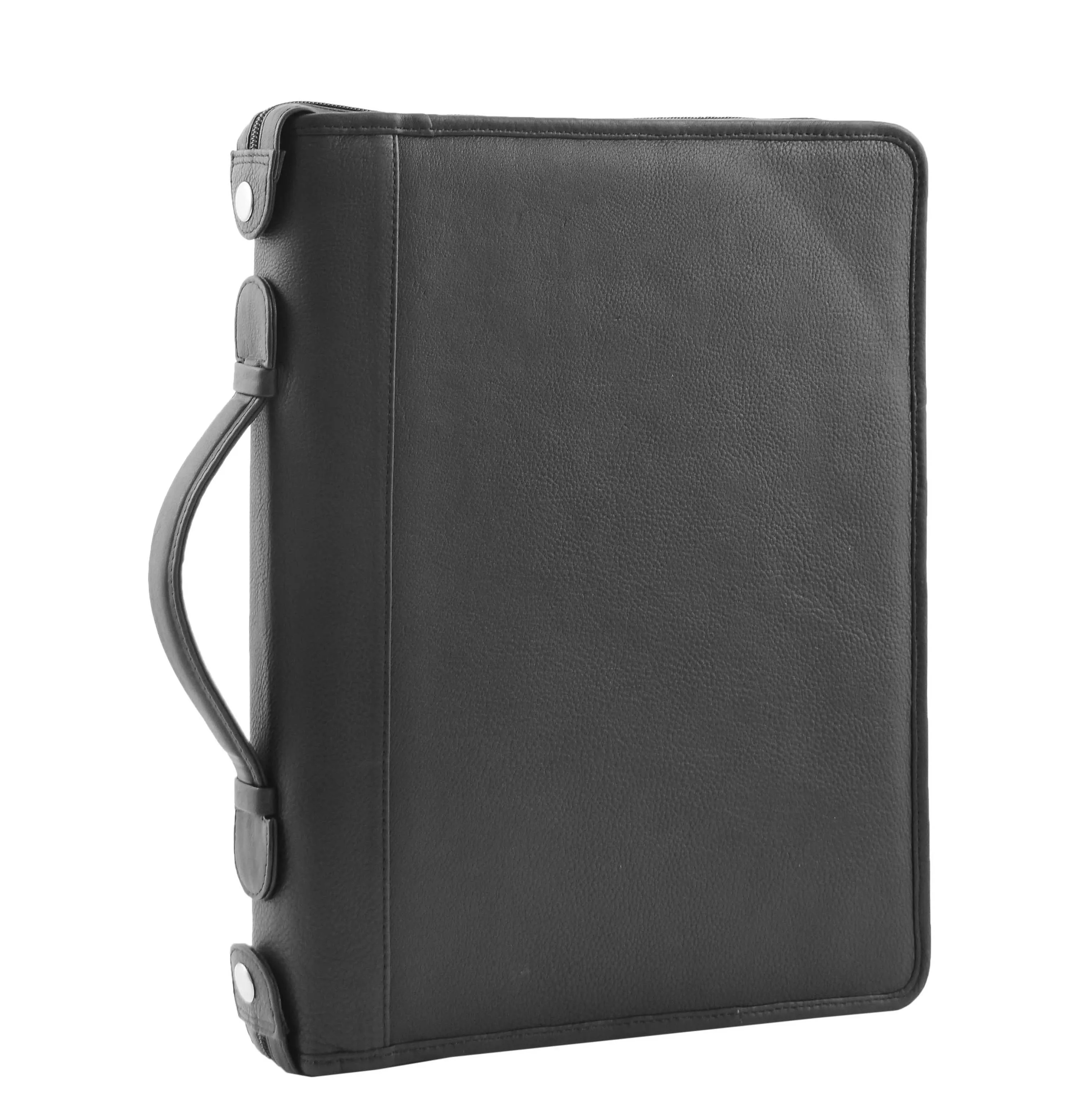 Black Leather A4 Ring Binder File Folio Office Bag Zip Organiser Braga