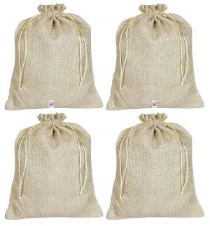 Fun Homes Jute Small Size Potli Gift Bags Wedding Hessian Jute Small Size Bags Linen Jewelry Pouches with Drawstring for Birthday, Party, Wedding Favors-Pack of 4 (Gold) (HS_36_FUNHOMES019516)