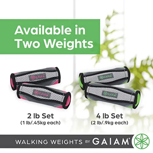 Gaiam Hand Weights for Women & Men Soft Dumbbell Walking Hand Weight Sets with Hand Strap - Walking, Running, Physical Therapy, Aerobics - 4lb Set (2 x 2lb Weights)