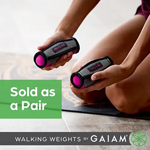 Gaiam Hand Weights for Women & Men Soft Dumbbell Walking Hand Weight Sets with Hand Strap - Walking, Running, Physical Therapy, Aerobics - 4lb Set (2 x 2lb Weights)