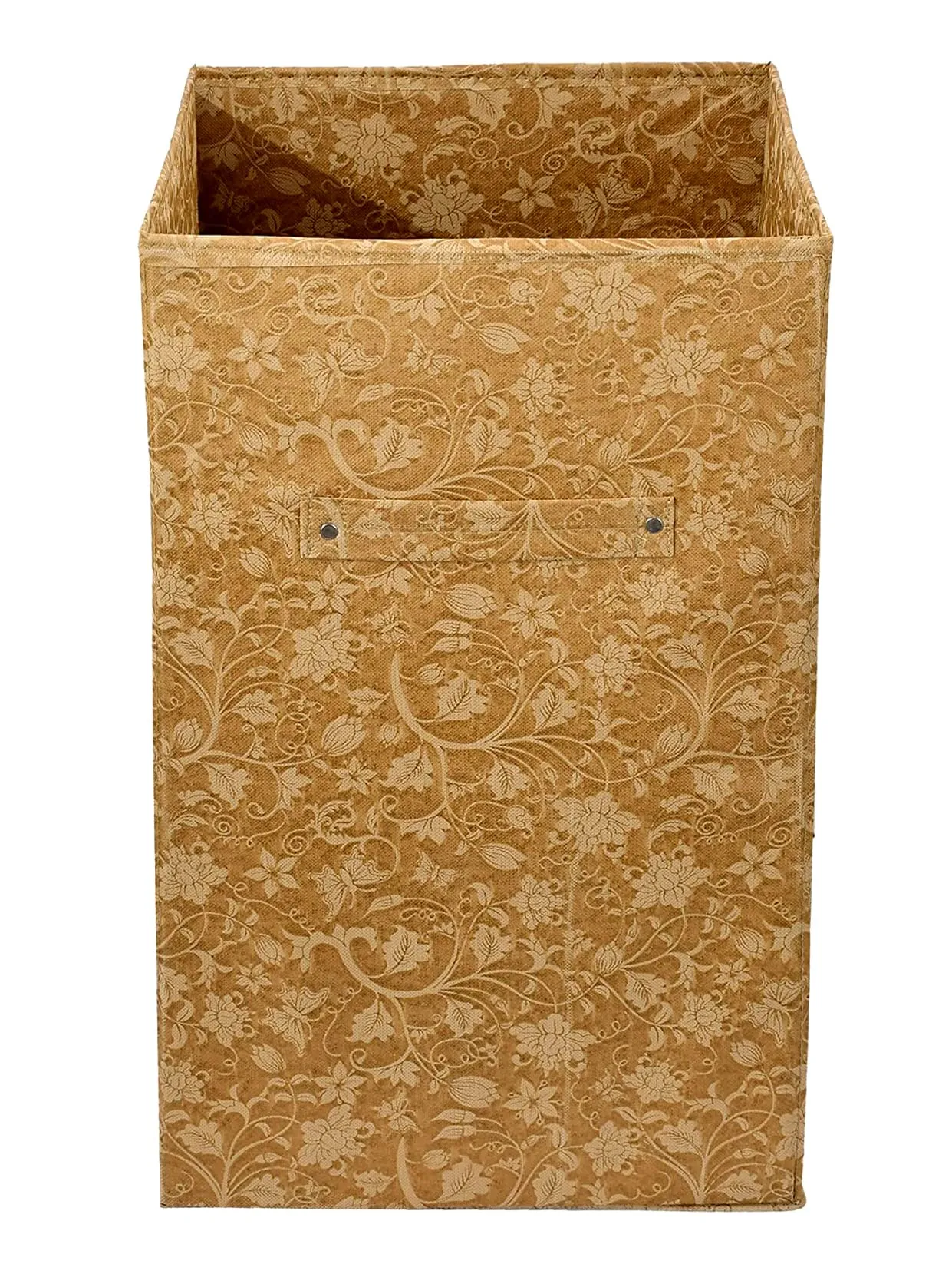 Heart Home Metallic Flower Printed Non-Woven Foldable Large Laundry basket/Hamper With Handles- Pack of 2 (Brown)-HS43HEARTH25858