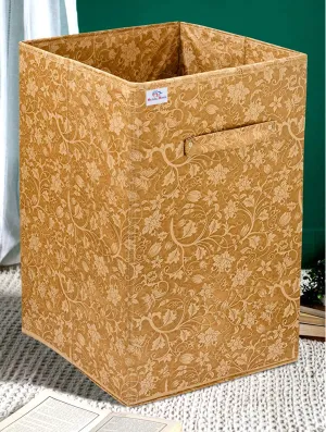 Heart Home Metallic Flower Printed Non-Woven Laundry Basket, Clothes Hamper For Laundry Closet, Bedroom, Bathroom With Handles (Brown)-HS43HEARTH25857