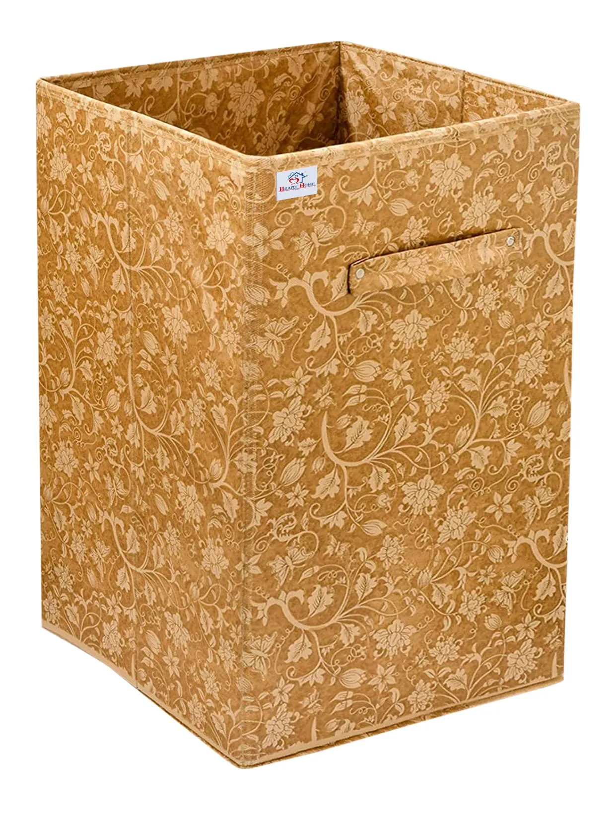 Heart Home Metallic Flower Printed Non-Woven Laundry Basket, Clothes Hamper For Laundry Closet, Bedroom, Bathroom With Handles (Brown)-HS43HEARTH25857