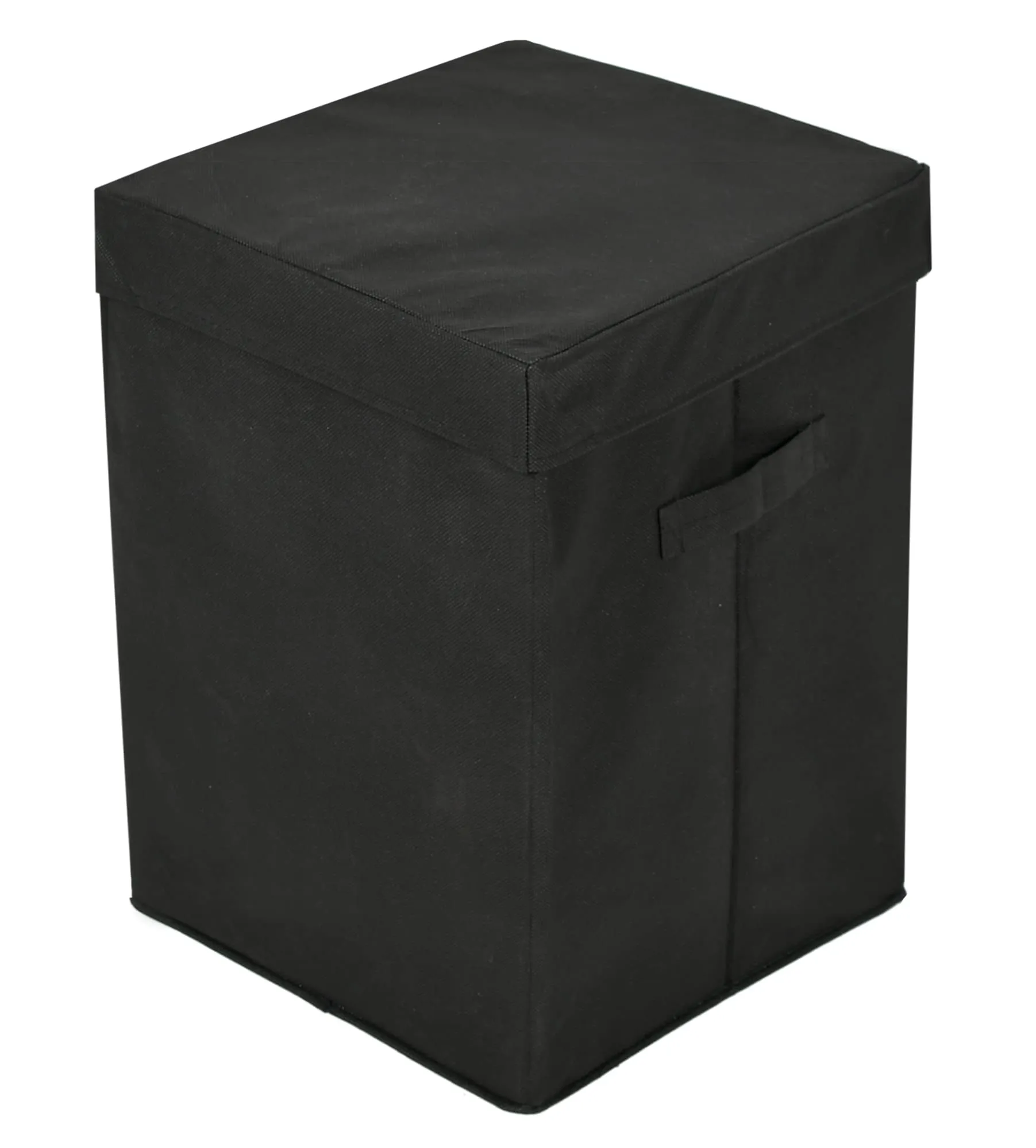 Heart Home Non-Woven Laundry Basket, Clothes Hamper For Laundry Closet, Bedroom, Bathroom With Lid & Handles- Pack of 2 (Black)-44HH0192