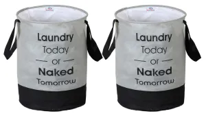 Heart Home Round Non Woven Fabric Foldable Laundry Organiser With Handles,45 Ltr, Pack of 2 (Grey & Black)-HEARTXY11449