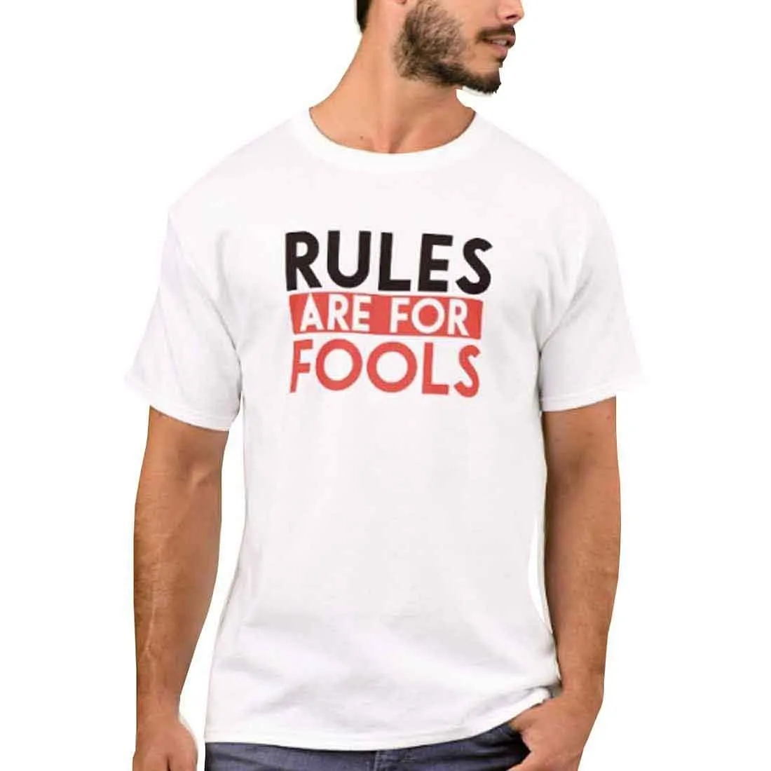 Nutcase Designer Round Neck Men's T-Shirt Wrinkle-Free Poly Cotton Tees - Rules are for Fools