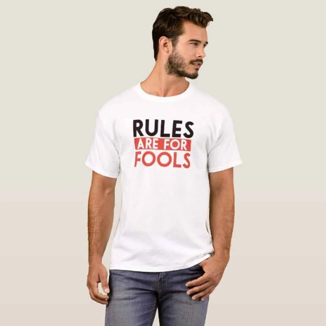 Nutcase Designer Round Neck Men's T-Shirt Wrinkle-Free Poly Cotton Tees - Rules are for Fools