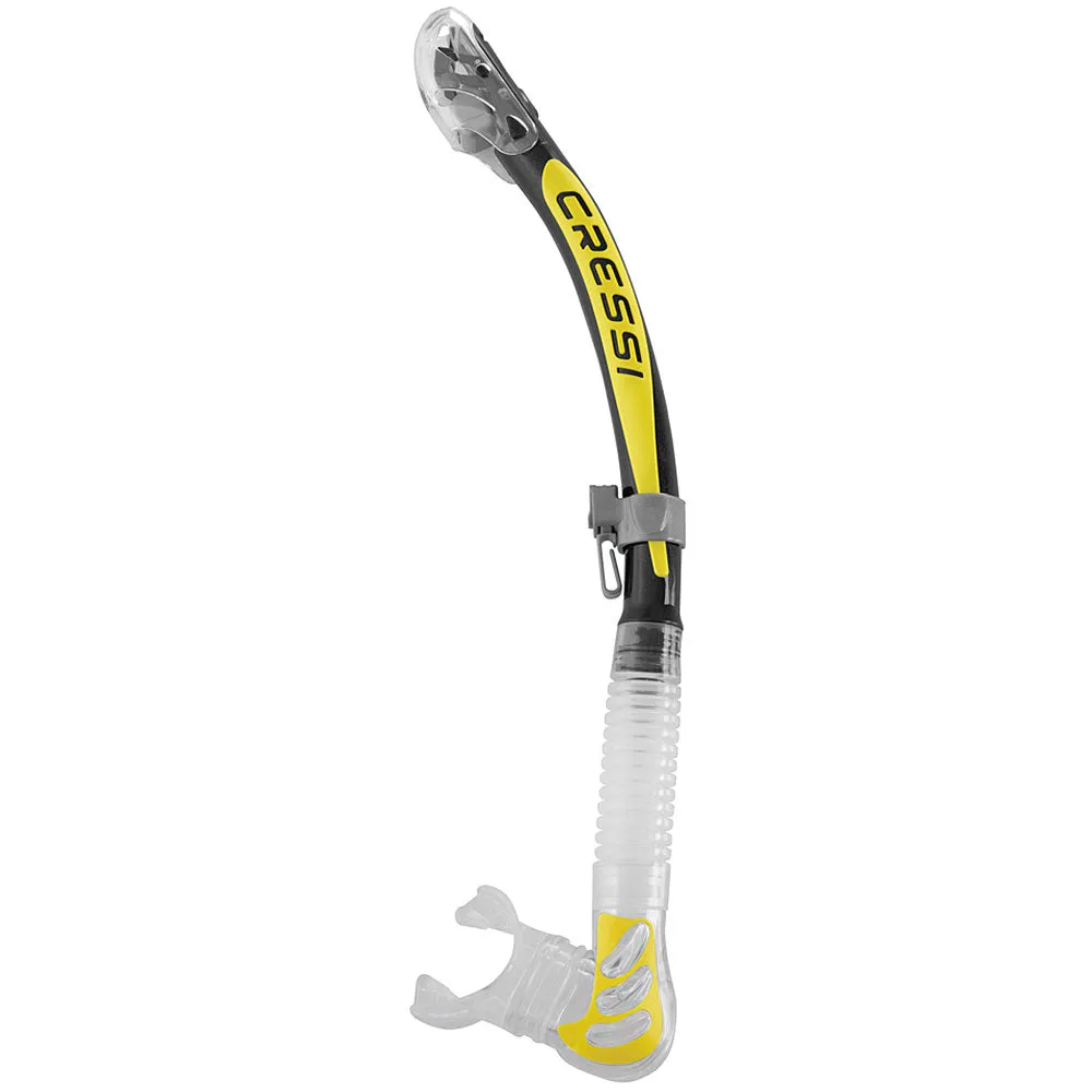 Open Box Cressi Alpha Dry Adult Size Snorkel - Black / Yellow / Clear