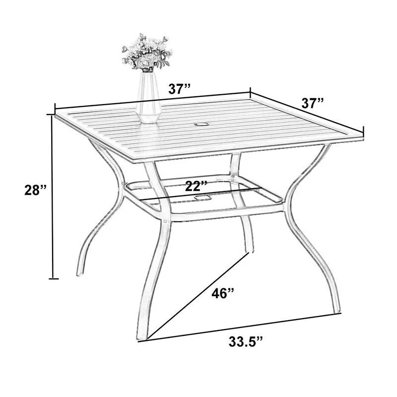 Phi Villa 37" Metal Square Slat Patio Dining Table with Umbrella Hole