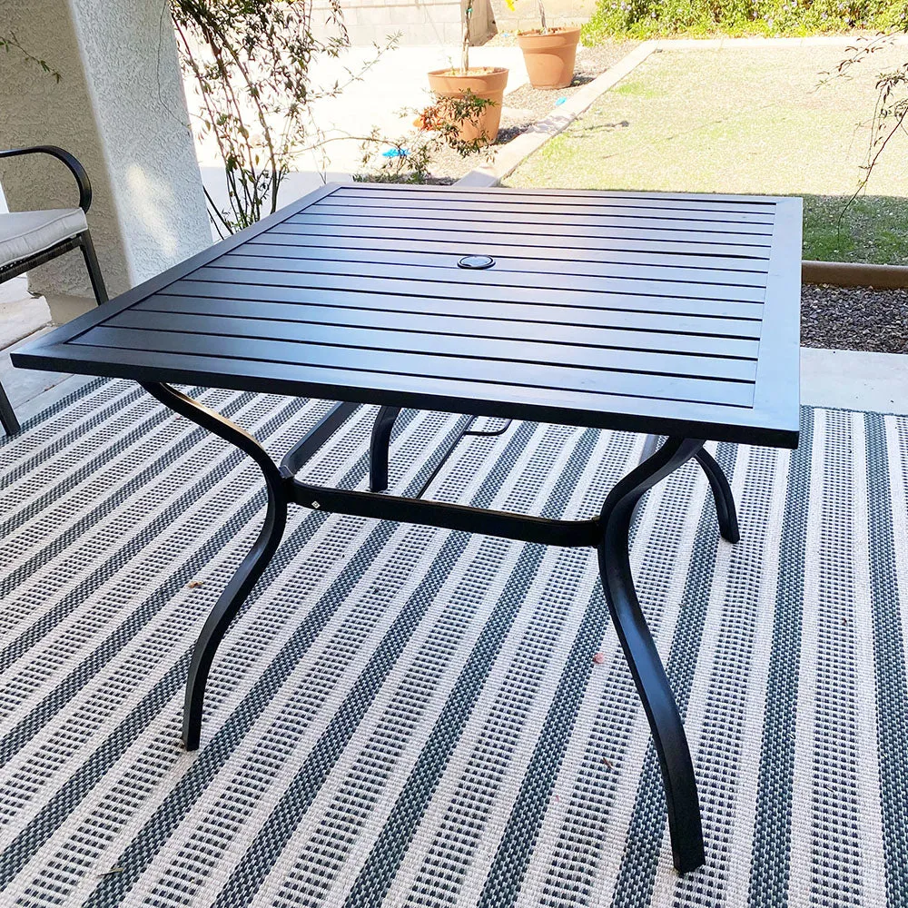 Phi Villa 37" Metal Square Slat Patio Dining Table with Umbrella Hole