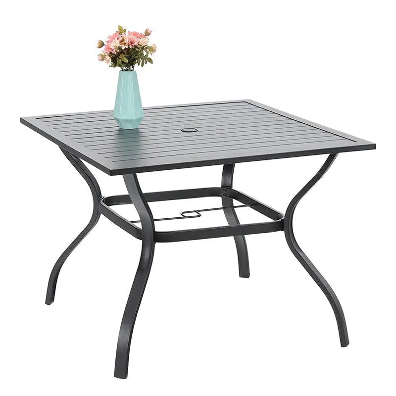 Phi Villa 37" Metal Square Slat Patio Dining Table with Umbrella Hole