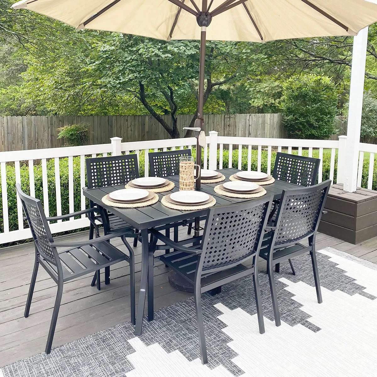 PHI VILLA Panel Steel Rectangle Outdoor Patio Dining Table