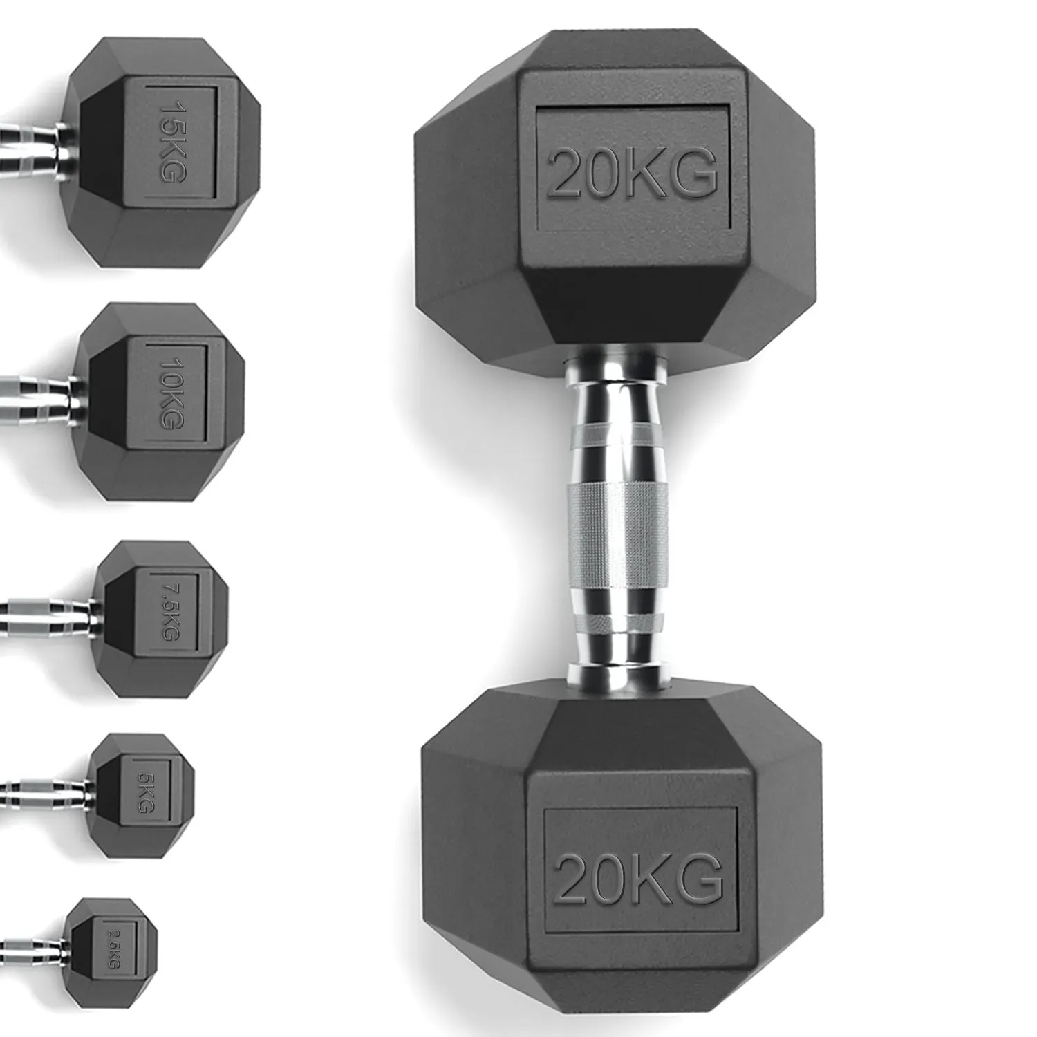 Rubber Encased Cast Iron Hex Dumbbells