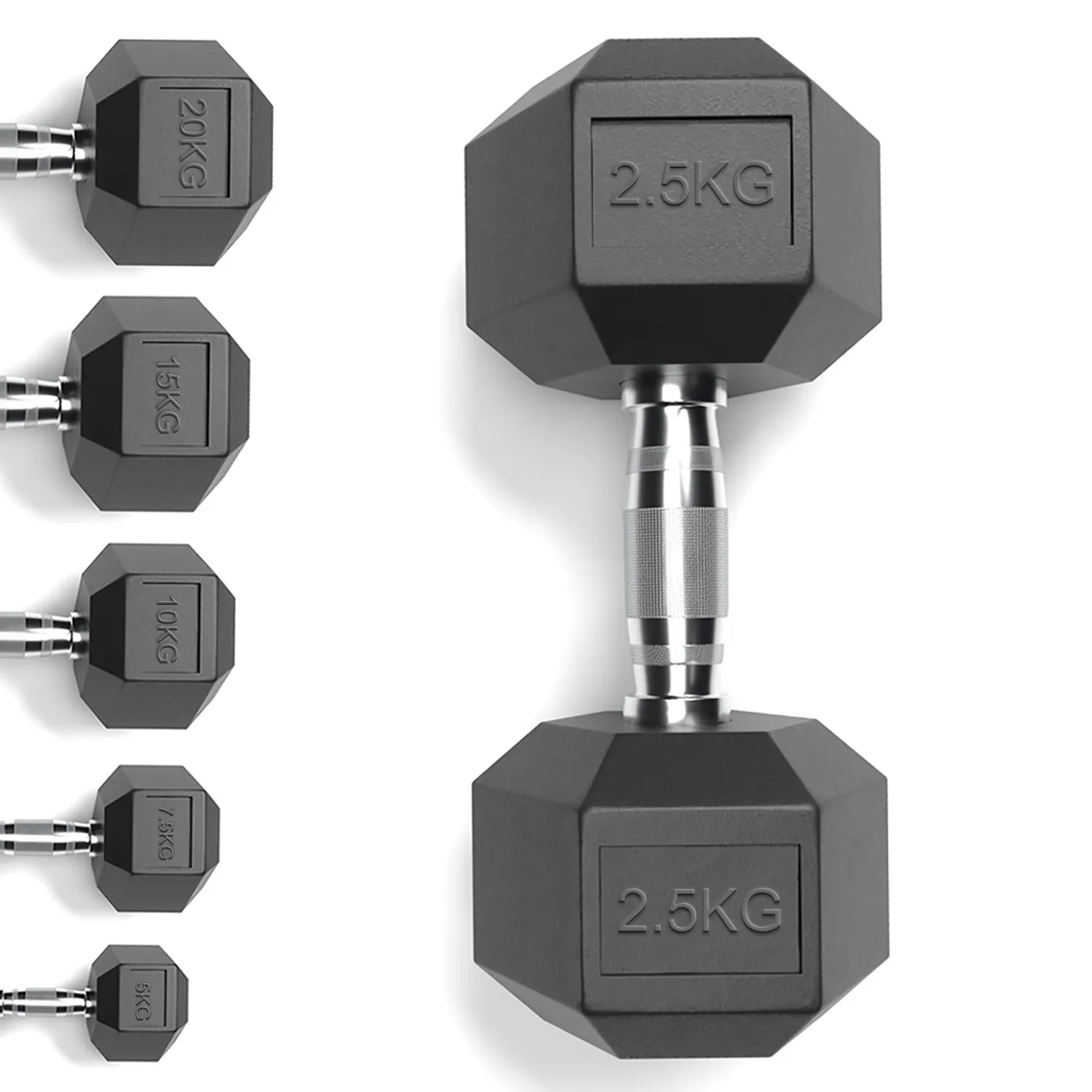 Rubber Encased Cast Iron Hex Dumbbells