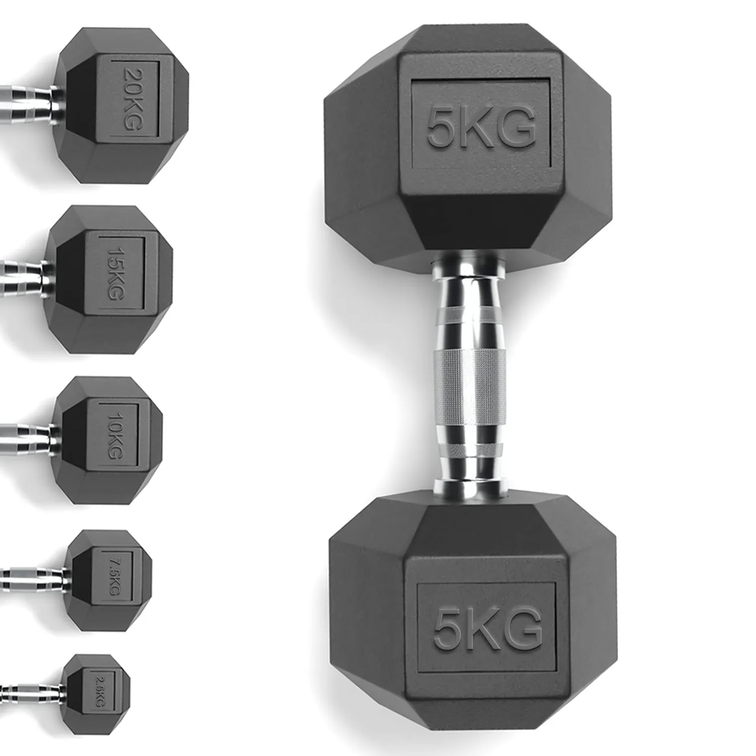 Rubber Encased Cast Iron Hex Dumbbells