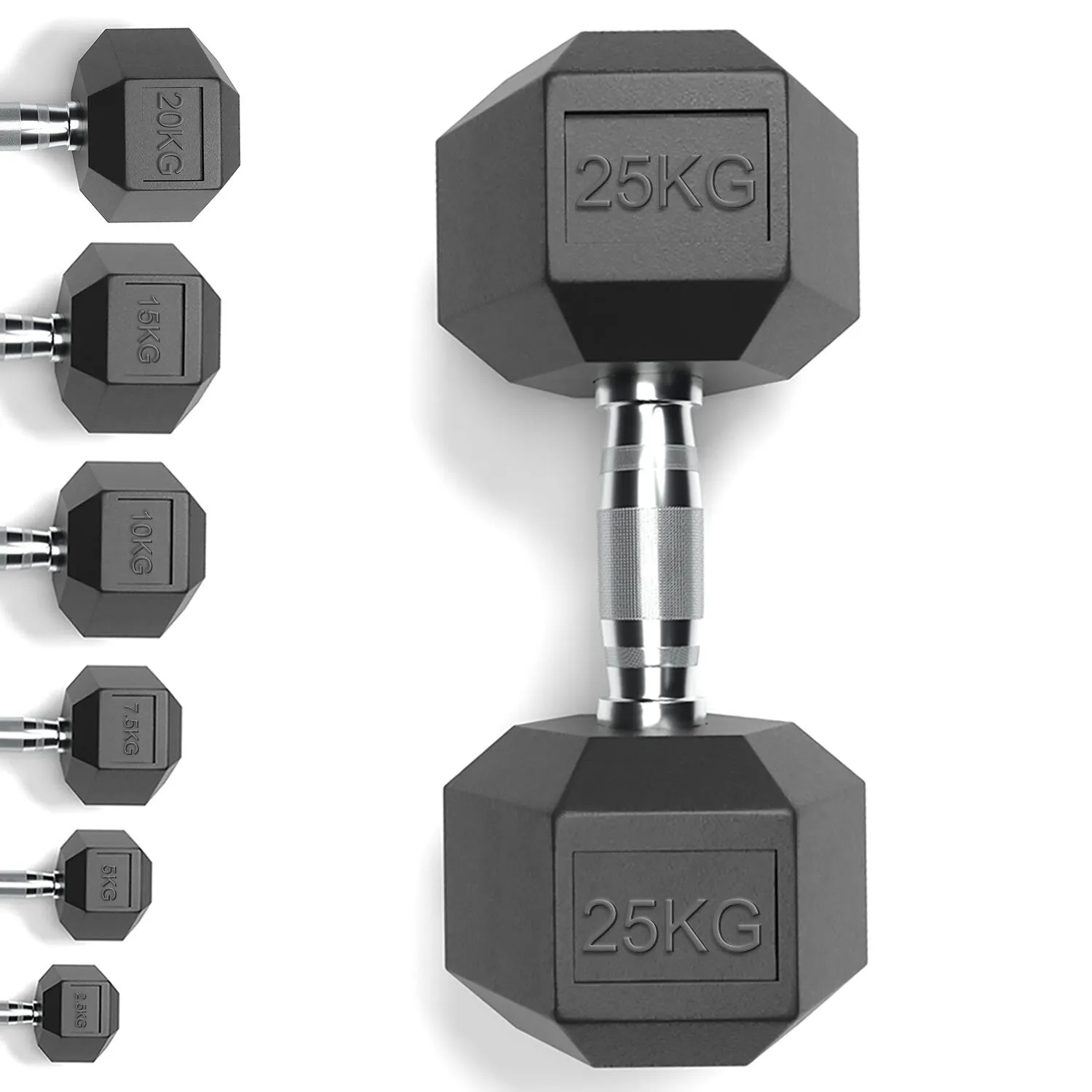 Rubber Encased Cast Iron Hex Dumbbells