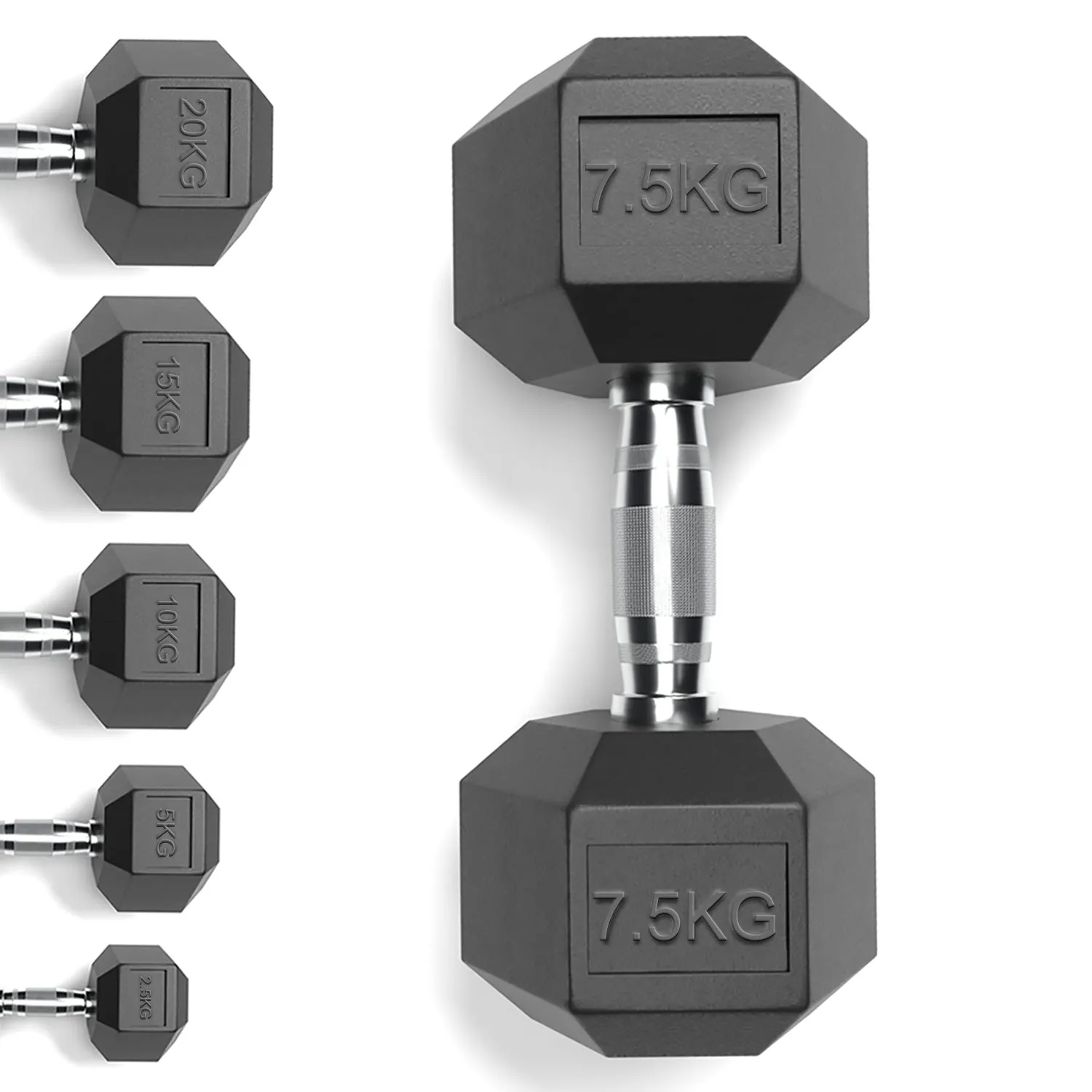 Rubber Encased Cast Iron Hex Dumbbells