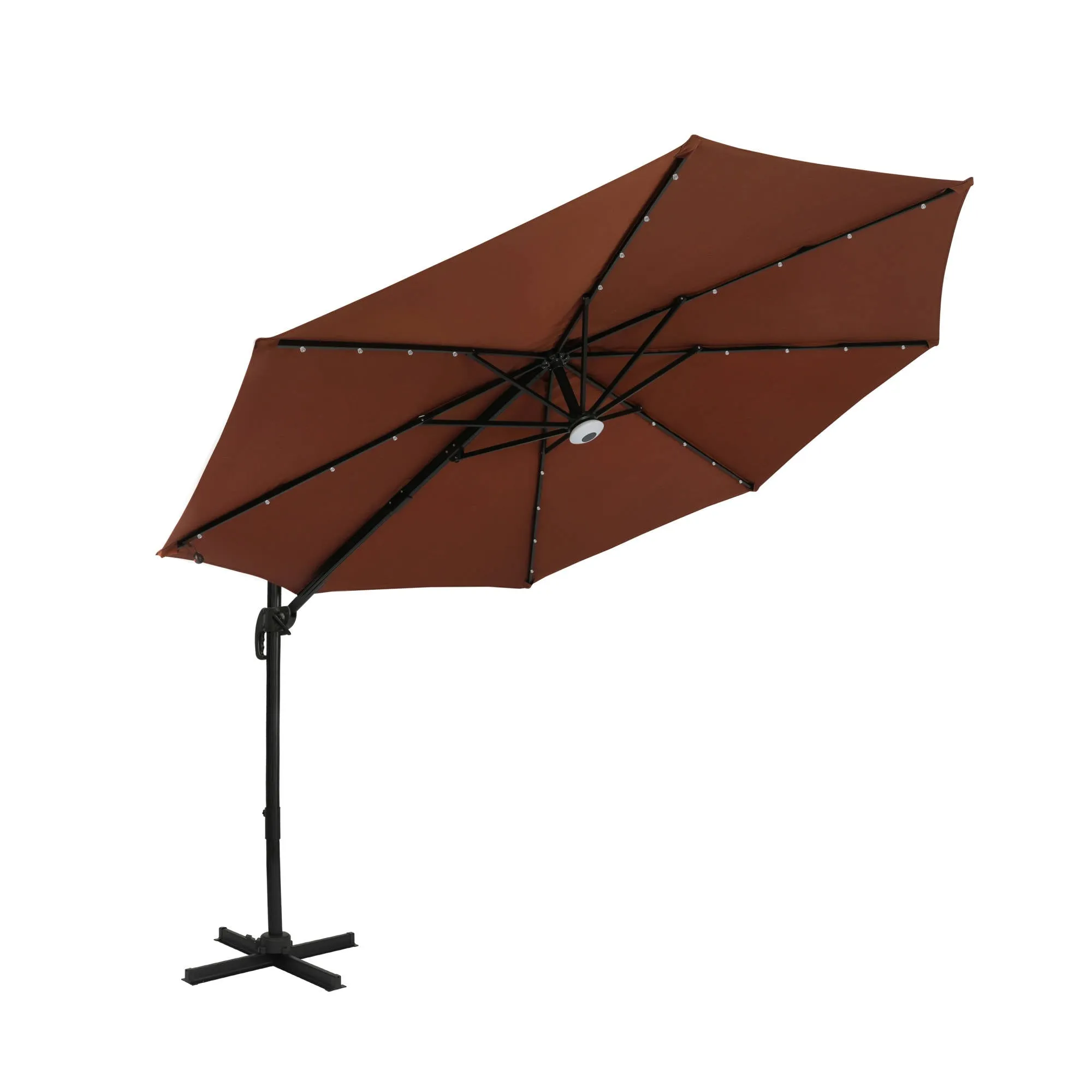 Santiago II 10-ft Octagon Cantilever Umbrella with LED Lights - Polyester Canopy