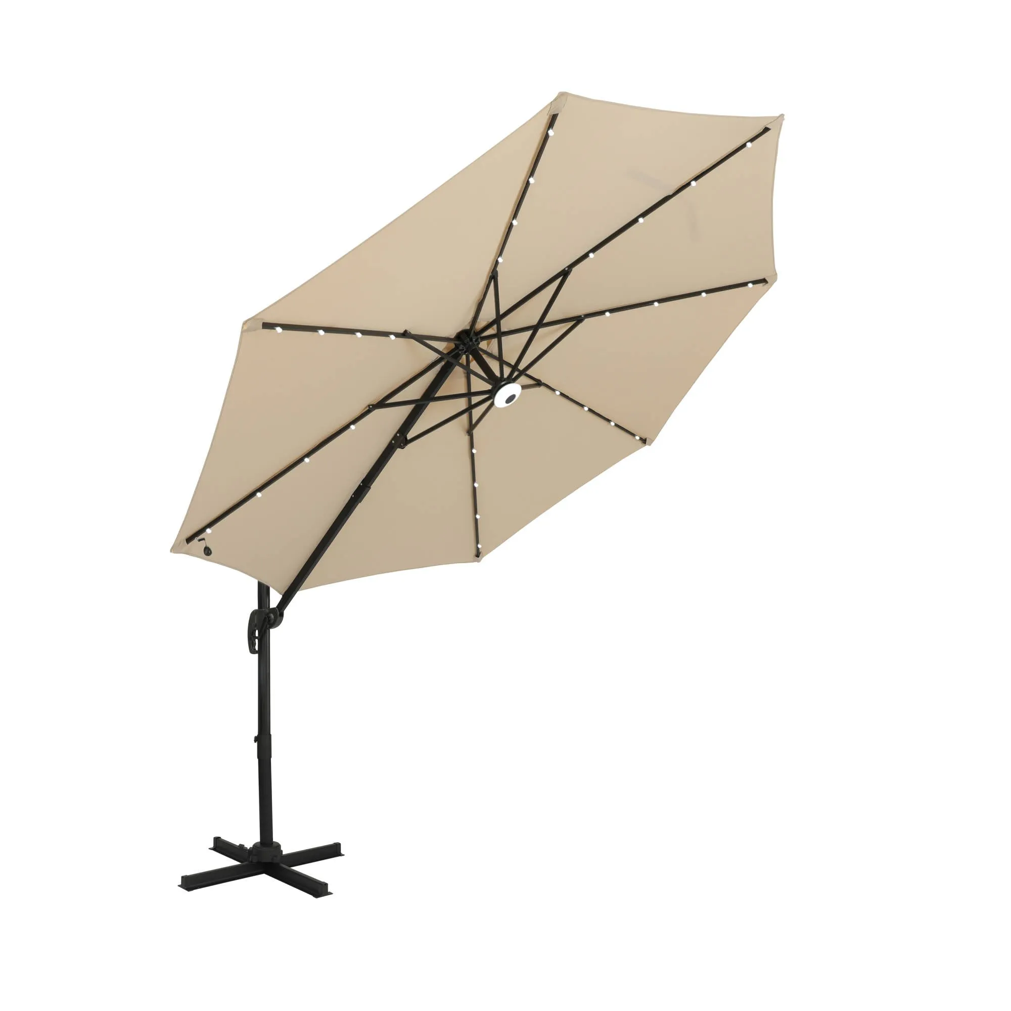 Santiago II 10-ft Octagon Cantilever Umbrella with LED Lights - Polyester Canopy