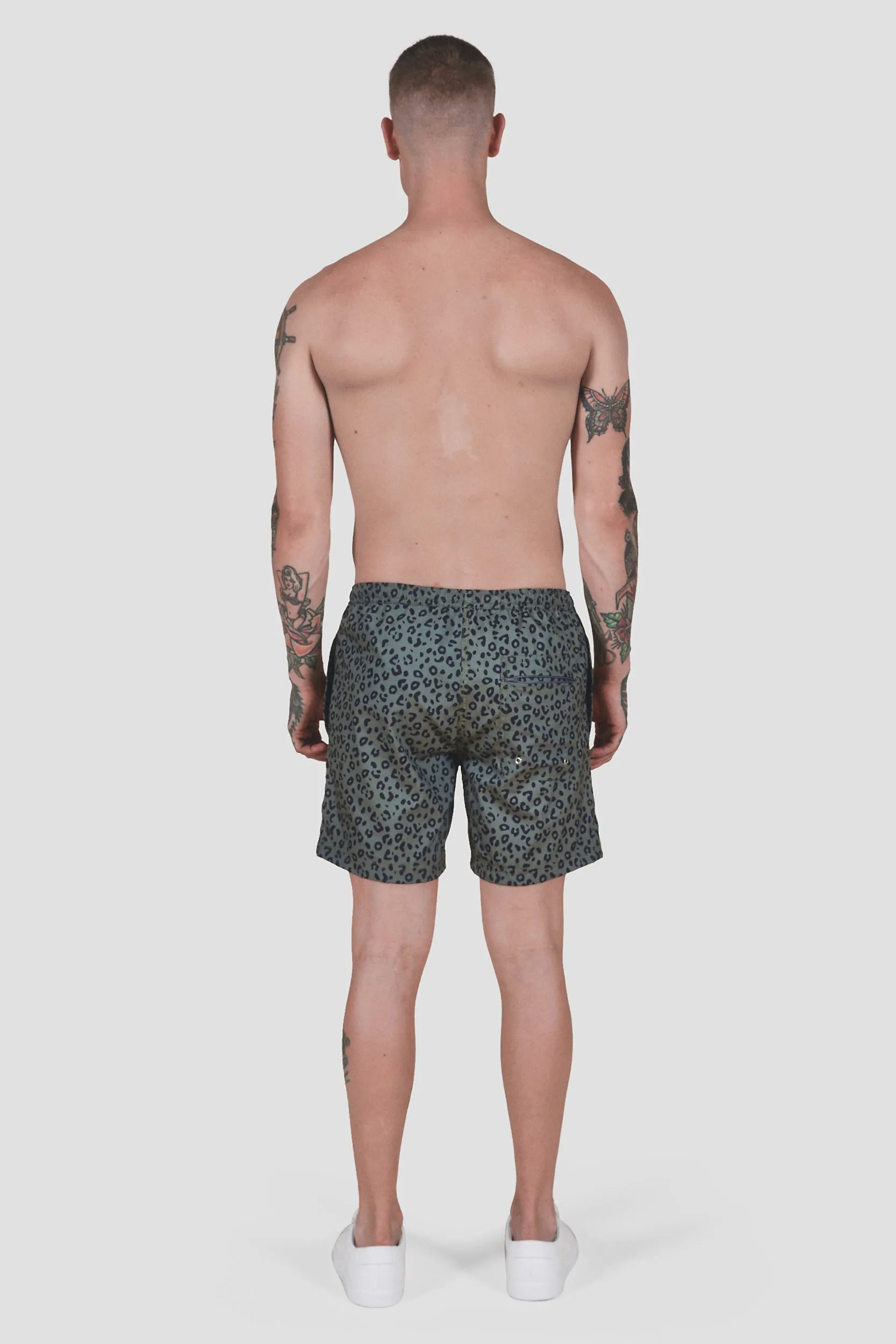 SANTO SWIM SHORT - OLIVE LEOPARD