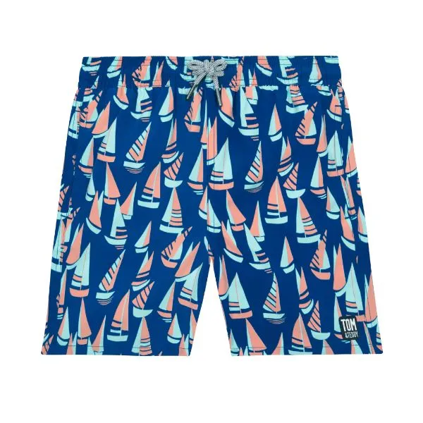 TOM & TEDDY - Boy's Shorts  (Marine Blue & Coral Boats)