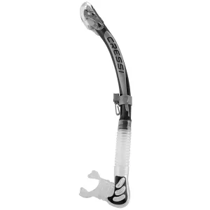 Used Cressi Alpha Dry Adult Size Snorkel - Black / Silver / Clear